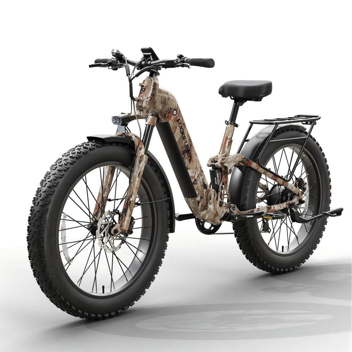PUCKIPUPPY Electric Bikes for Adults 26 Step-Thru Ebikes 960W Peak Motor 80Miles Range 28mph Max Speed 48V 20AH Battery Full Suspension Fat Tire Mountain E Bike 7 Speed, Comply with UL2849 By SGS