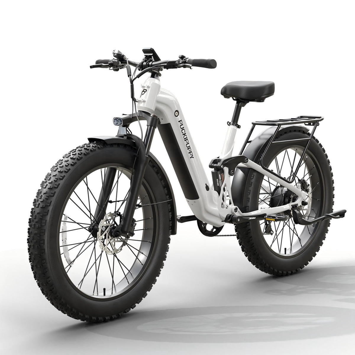 PUCKIPUPPY Electric Bikes for Adults 26 Step-Thru Ebikes 960W Peak Motor 80Miles Range 28mph Max Speed 48V 20AH Battery Full Suspension Fat Tire Mountain E Bike 7 Speed, Comply with UL2849 By SGS