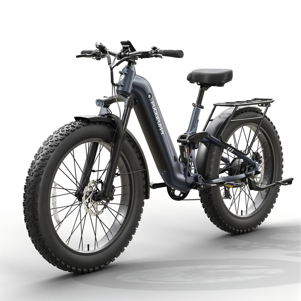 PUCKIPUPPY Electric Bikes for Adults 26 Step-Thru Ebikes 960W Peak Motor 80Miles Range 28mph Max Speed 48V 20AH Battery Full Suspension Fat Tire Mountain E Bike 7 Speed, Comply with UL2849 By SGS