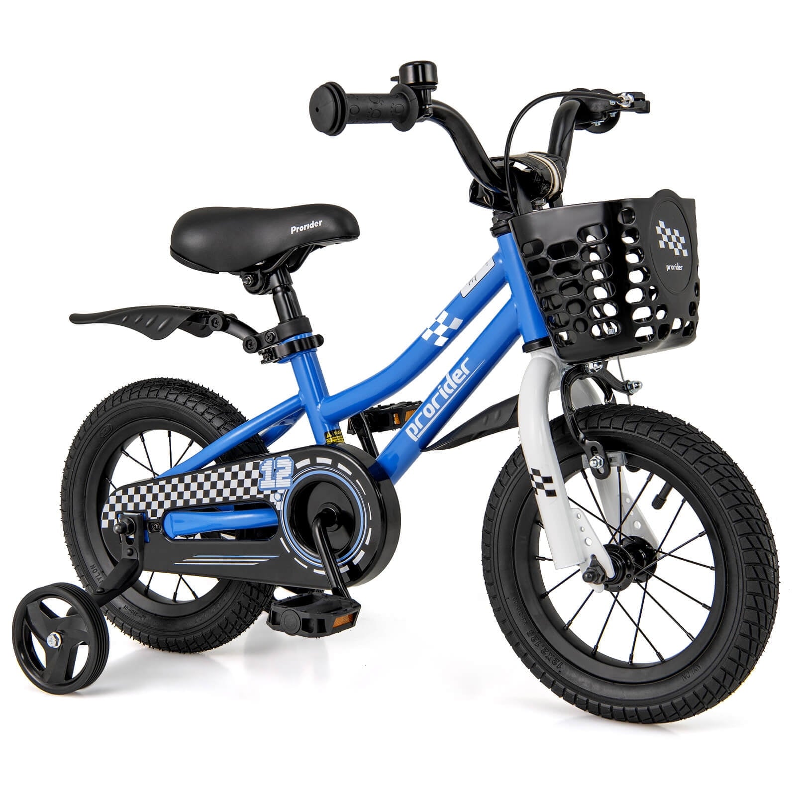 Costway 14'' Kid's Bike with Removable Training Wheels & Basket for 3-5 Years Old White