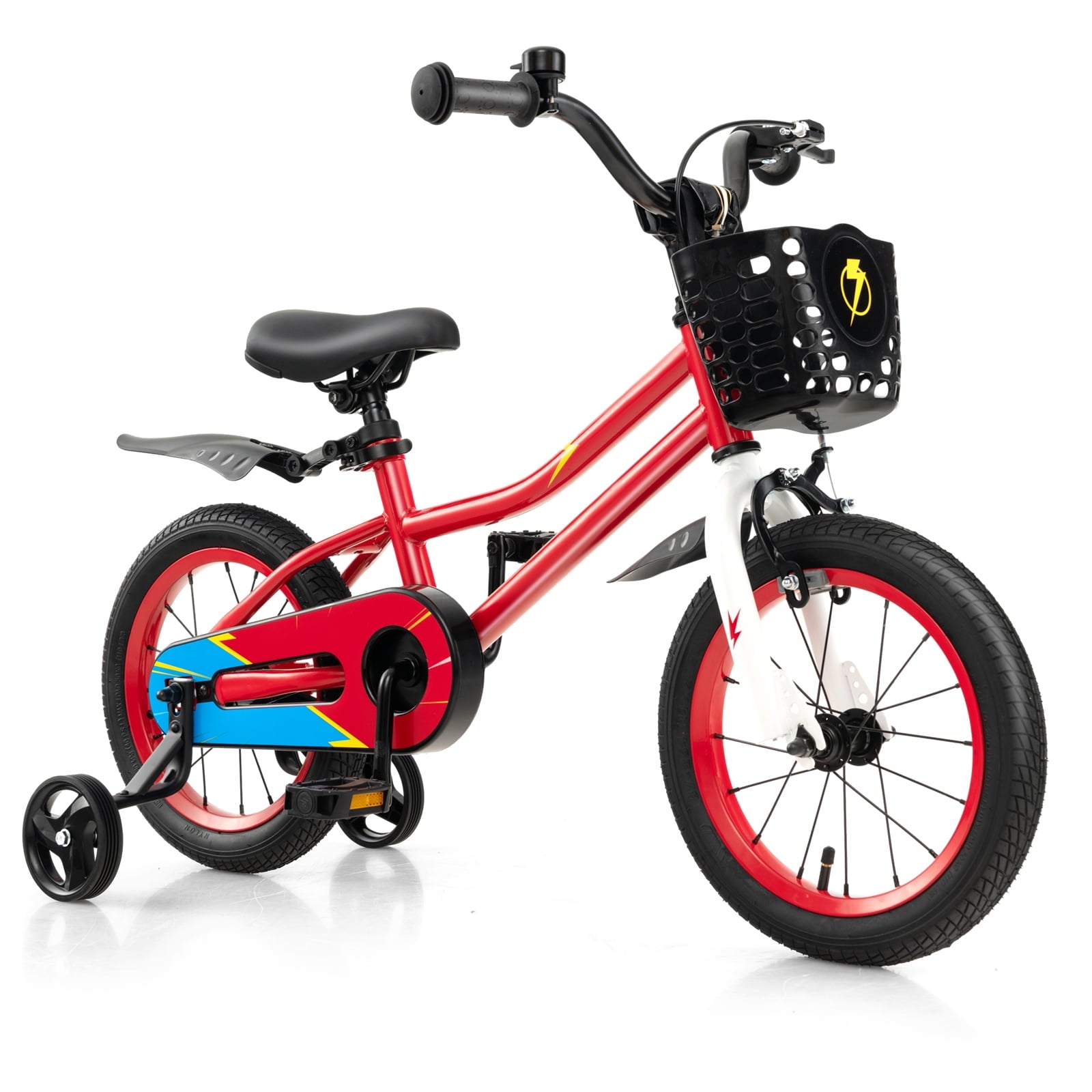 Costway 14'' Kid's Bike with Removable Training Wheels & Basket for 3-5 Years Old White