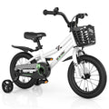 Costway 14'' Kid's Bike with Removable Training Wheels & Basket for 3-5 Years Old White