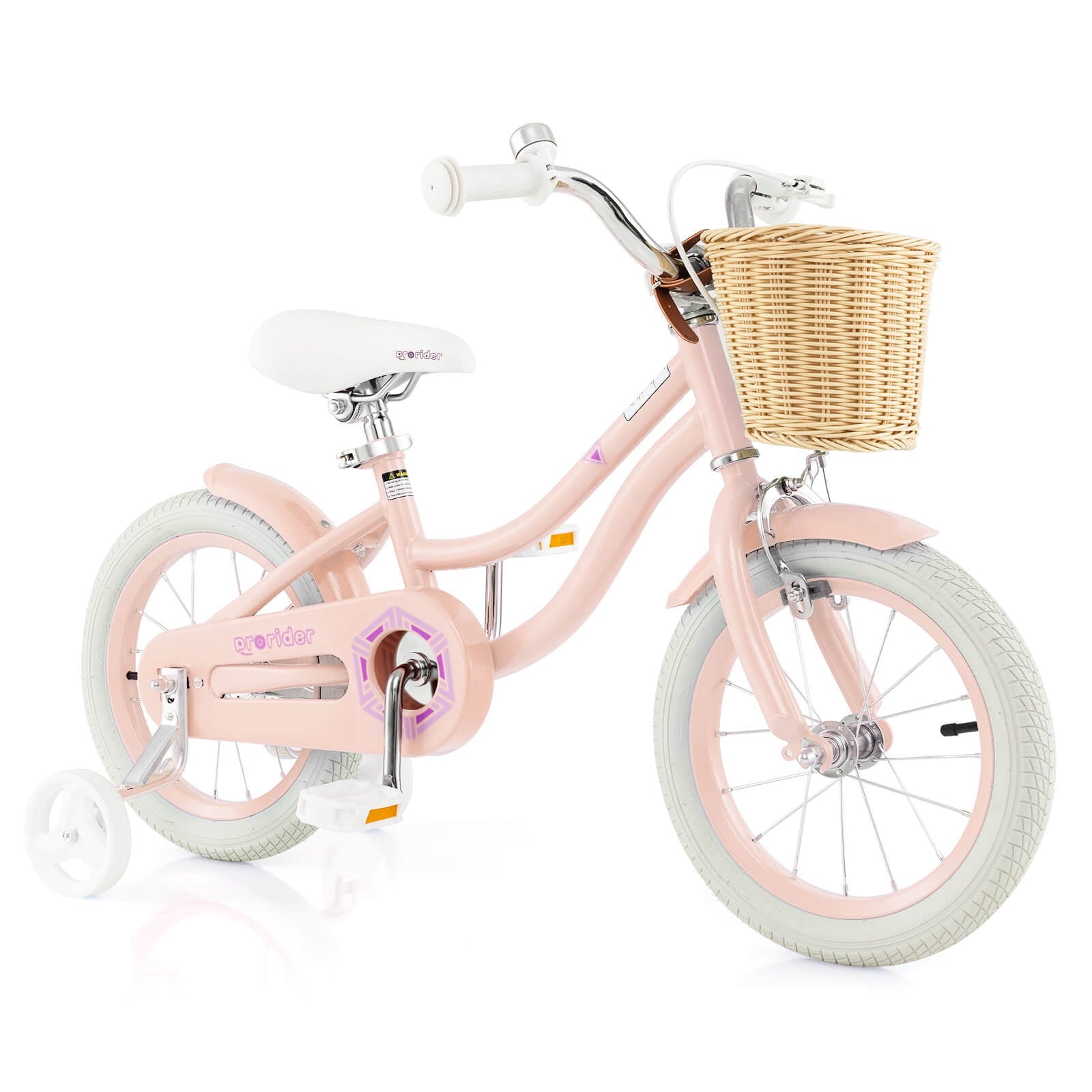 Costway 14 Kid's Bike with Training Wheels Adjustable Handlebar Seat Handbrake Pink