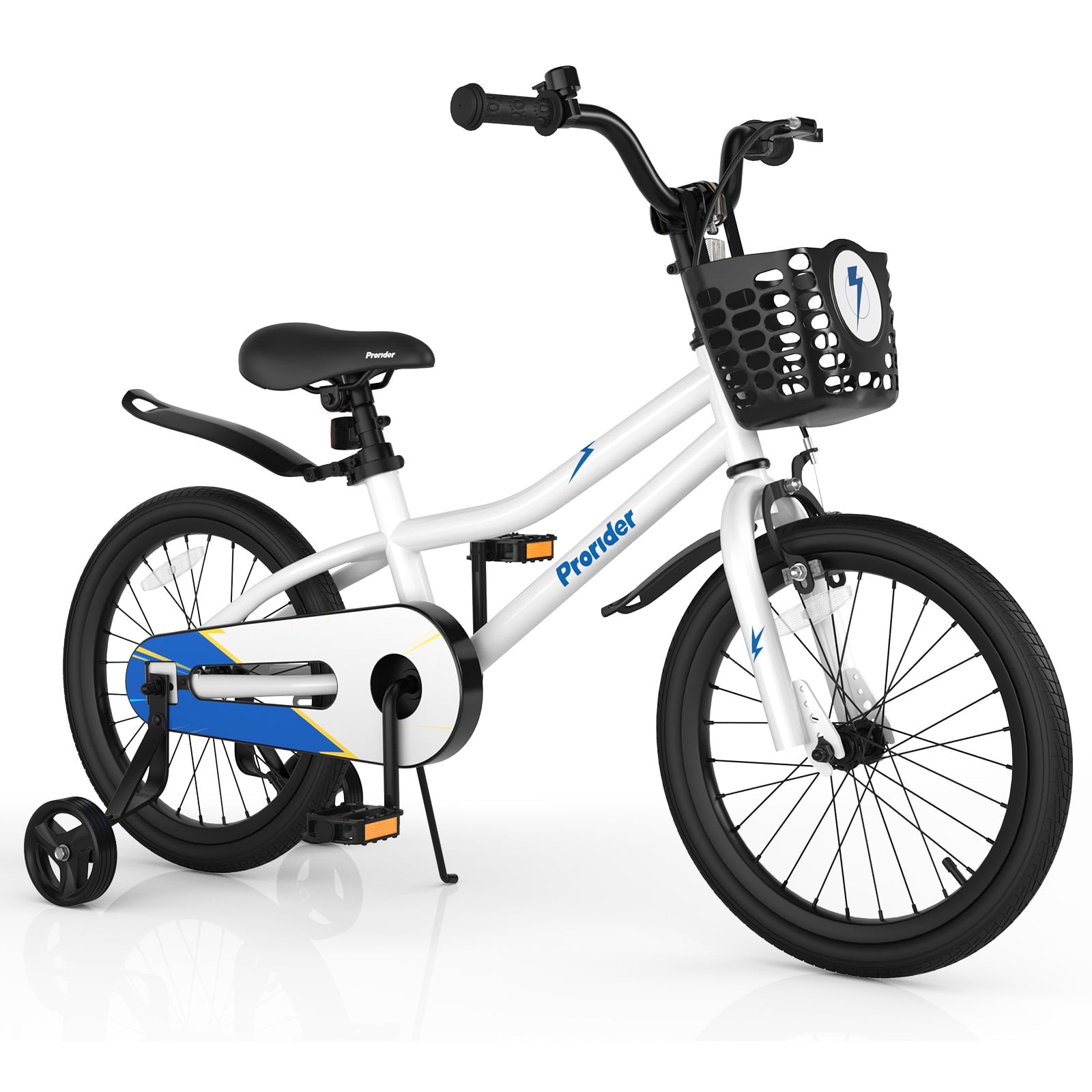 Costway 14'' Kid's Bike with Removable Training Wheels & Basket for 3-5 Years Old White