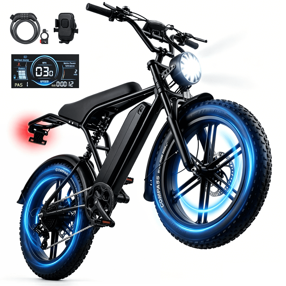QEASET 20 Electric Bike for Adults 500W 48V 15Ah Commuter E-Bike 28mph Hydraulic Disc Brakes 7-Speed Fat Tire Electric Bicycle with Rear Rack