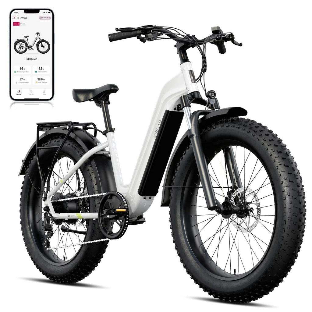 SISIGAD Electric Bike, Peak 750W 28 Mph E-Mountain Bike for Adults, 48V/500WH Battery, 26 Off-Road Tires, UL2849, White Gray