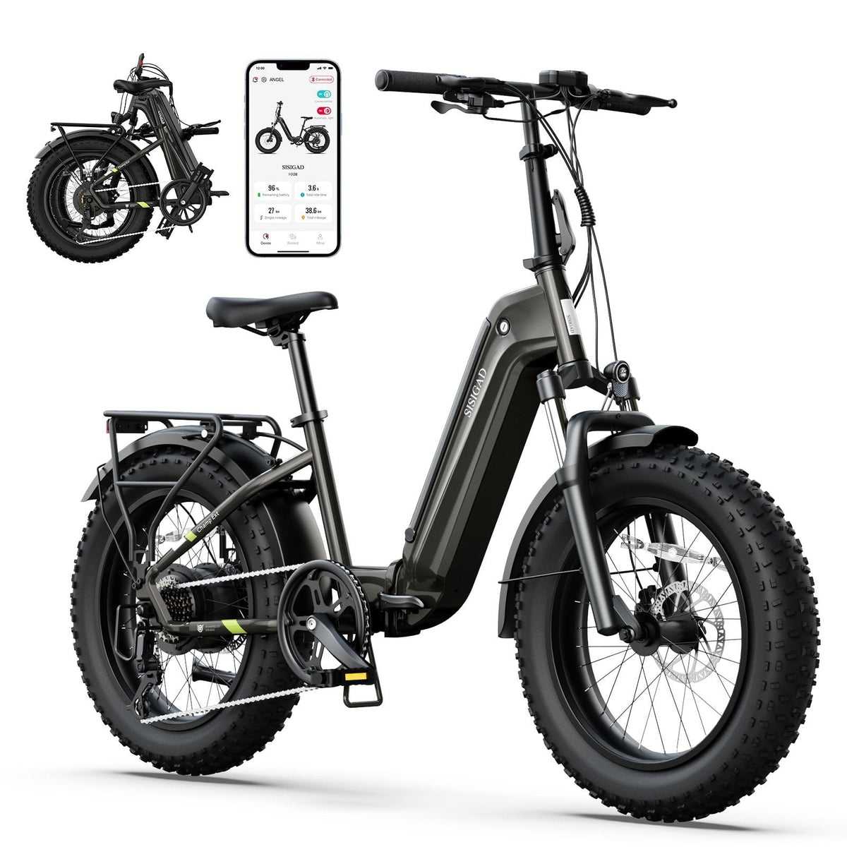 SISIGAD Electric Bike for Adults, 500W Peak 750W Battery Long Range, 20mph E Mountain Bike, 20×4.0 Fat Tire Ebike, Electric Bicycle 48V/10.4AH UL2849