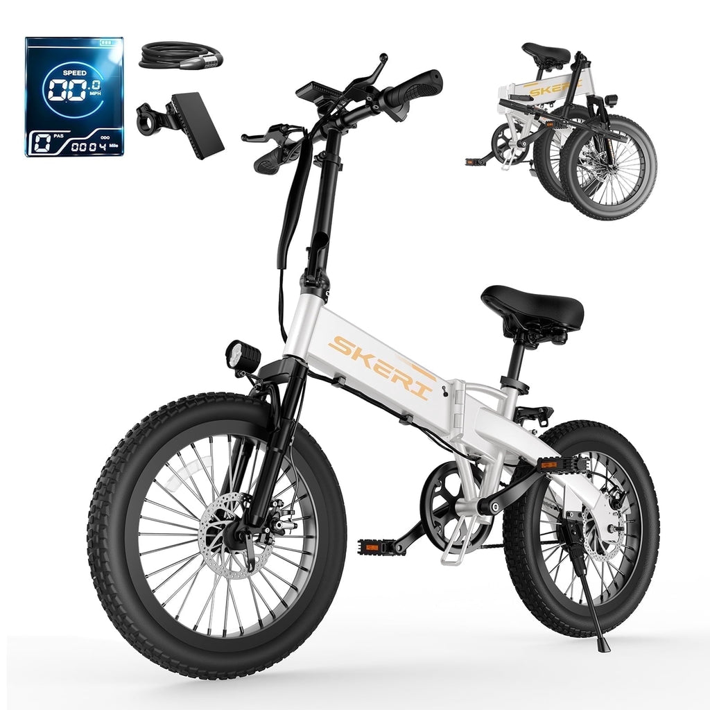 Skeri 20 Folding Electric Bicycle for Adults - 27MPH Max (Pedal-Assist), City Commuting, 48V Battery, 500W Peak, Aluminum Alloy Frame 49LBS, Adjustable Seat with LCD Display