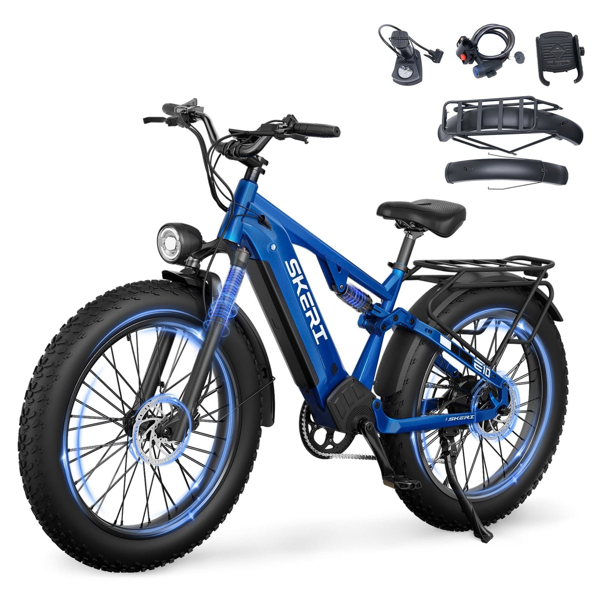 Skeri Electric Scooter Bike for Adults, 26x4 Fat Tire Full Suspension E-Mountain Bicycle,750W (Peak 1200) Motor 48V 20Ah 7-Speed Ebike UL2849