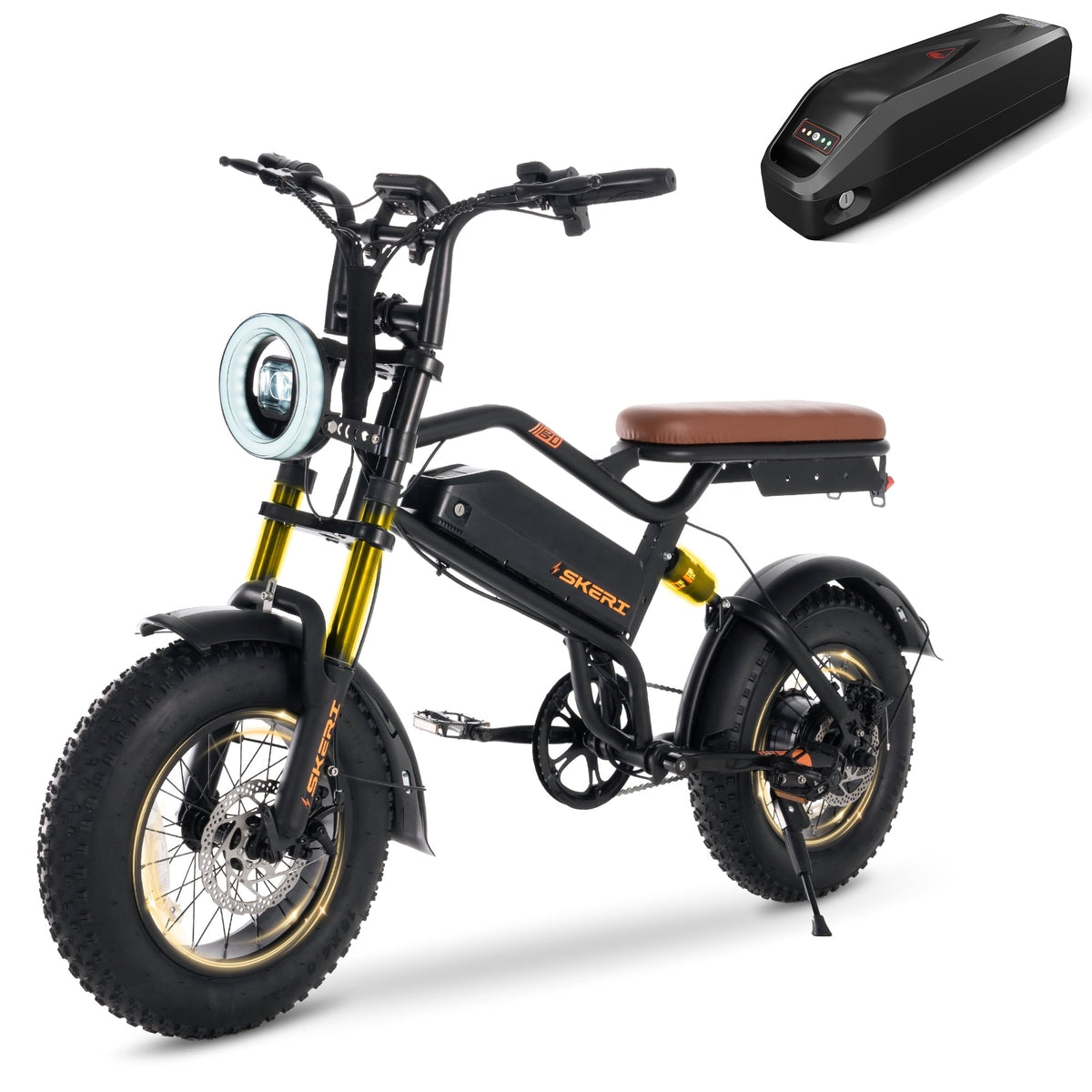 Skeri 750W (Peak 1000W) Electric Bike, 16” x 4” Fat Tire Dual Suspension E-Mountain Bikes, 48V 13Ah Battery UL2849