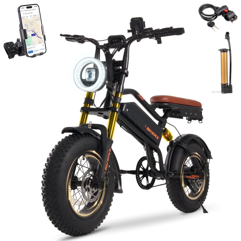 Skeri 750W (Peak 1000W) Electric Bike, 16” x 4” Fat Tire Dual Suspension E-Mountain Bikes, 48V 13Ah Battery UL2849