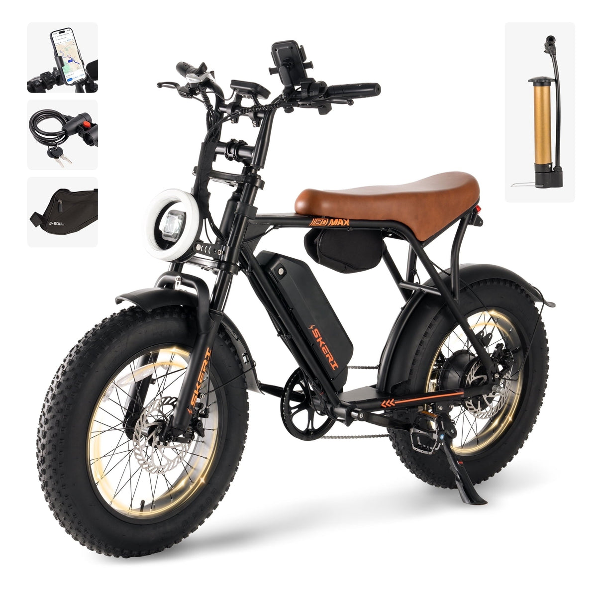 Skeri 750W (Peak 1000W) Electric Bike, 16” x 4” Fat Tire Dual Suspension E-Mountain Bikes, 48V 13Ah Battery UL2849