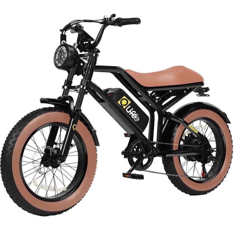 Spark Electric Bike for Adults, 1500W Peak Motor Over 28 MPH(Unlock to 35MPH) EBike, 20 Fat Tires with Dual Suspension & Brakes Motorcycle Black & Brown