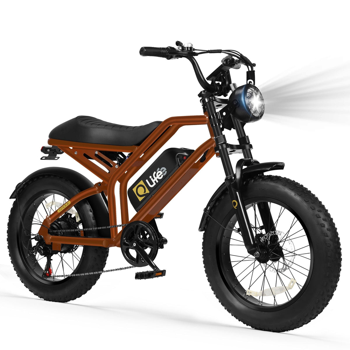 Spark Electric Bike for Adults, 1500W Peak Motor Over 28 MPH(Unlock to 35MPH) EBike, 20 Fat Tires with Dual Suspension & Brakes Motorcycle Black & Brown