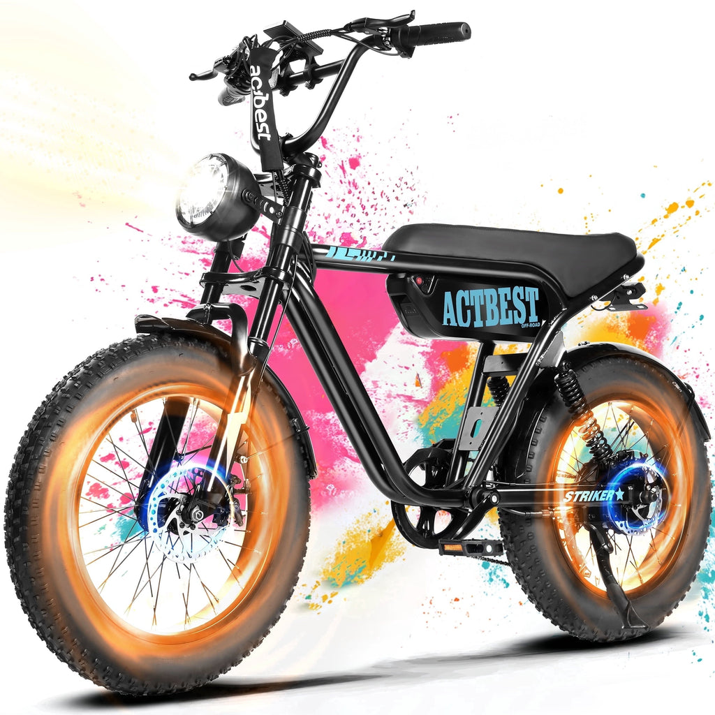 Electric Bike for Adults, Peak 1500W 28 MPH Fat Tire All-Terrain Electric Motorcycle, Full Suspension Mountain Electric Dirt Bike for Men/ Women Black & Blue