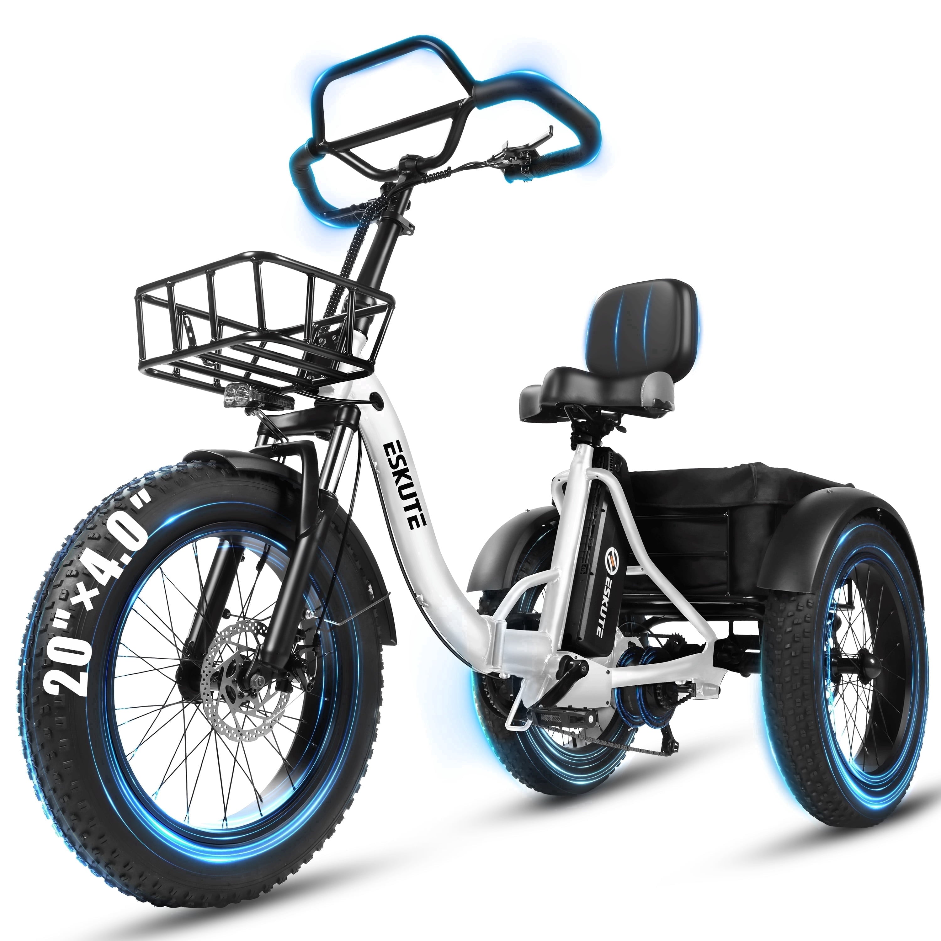 ESKUTE T300 Pro Electric Tricycle for Adults, E Trike, 1200W Peak Motor, 998.4Wh Battery, 20 x 4.0 Fat Tires, Foldable 3 Wheel Electric Bike, Stable Ride for Seniors & Parents Black, UL2849