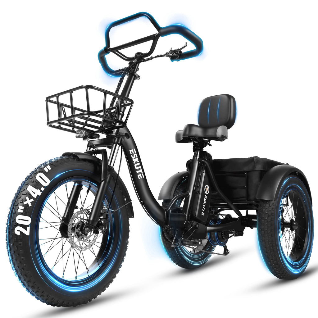 ESKUTE T300 Pro Electric Tricycle for Adults, E Trike, 1200W Peak Motor, 998.4Wh Battery, 20 x 4.0 Fat Tires, Foldable 3 Wheel Electric Bike, Stable Ride for Seniors & Parents Black, UL2849