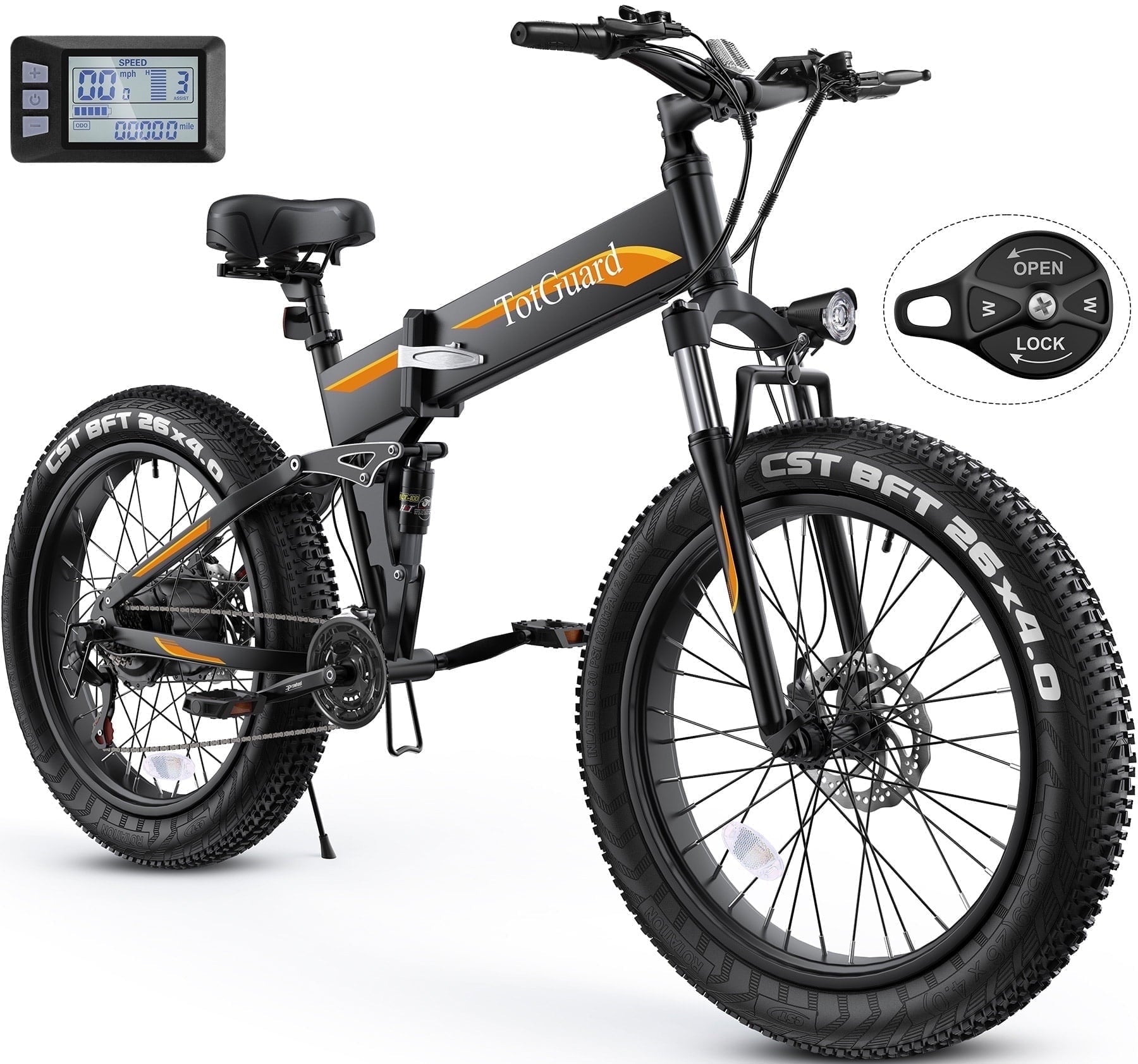 TotGuard 26x4 Electric Bike, Fat Tire 500W Ebike, Foldable Electric Bicycles E Bikes for Adults Electric 48V 10Ah Battery, Dual Shock Absorber, Lockable Fork UL2849