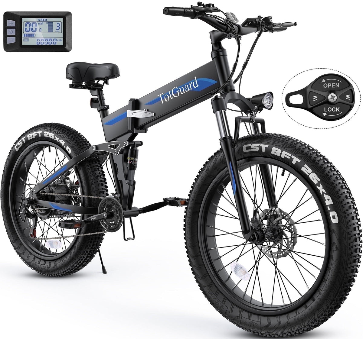 TotGuard 26x4 Electric Bike, Fat Tire 500W Ebike, Foldable Electric Bicycles E Bikes for Adults Electric 48V 10Ah Battery, Dual Shock Absorber, Lockable Fork UL2849