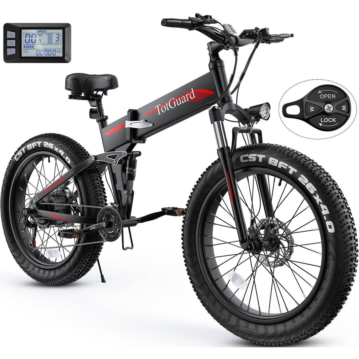 TotGuard 26x4 Electric Bike, Fat Tire 500W Ebike, Foldable Electric Bicycles E Bikes for Adults Electric 48V 10Ah Battery, Dual Shock Absorber, Lockable Fork UL2849