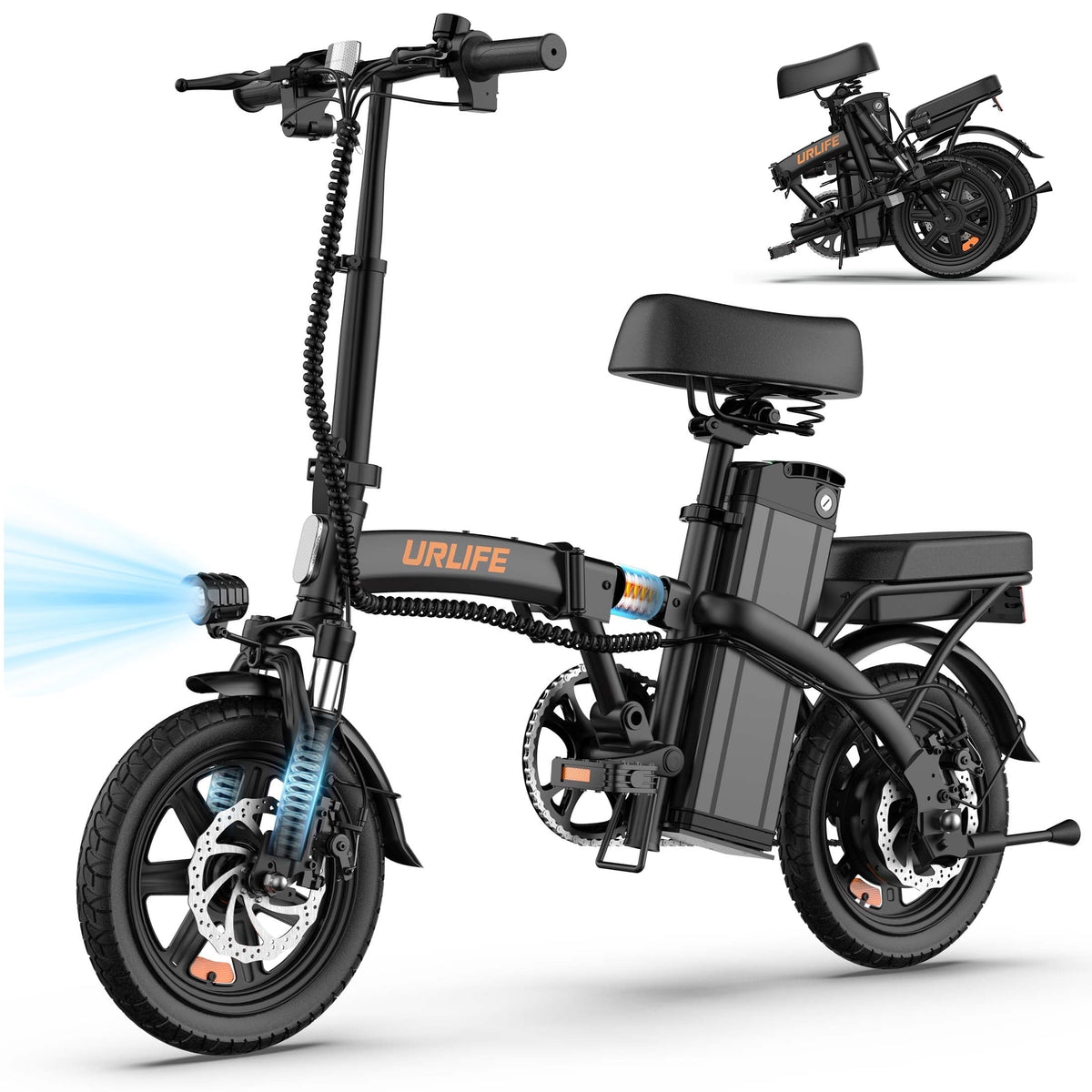 URLIFE 14Folding Electric Bike for Adults,500W Peak Motor,48V 7.5AH Removable Battery,Mini Ebike for Adults City Commuter,UL2849-Black