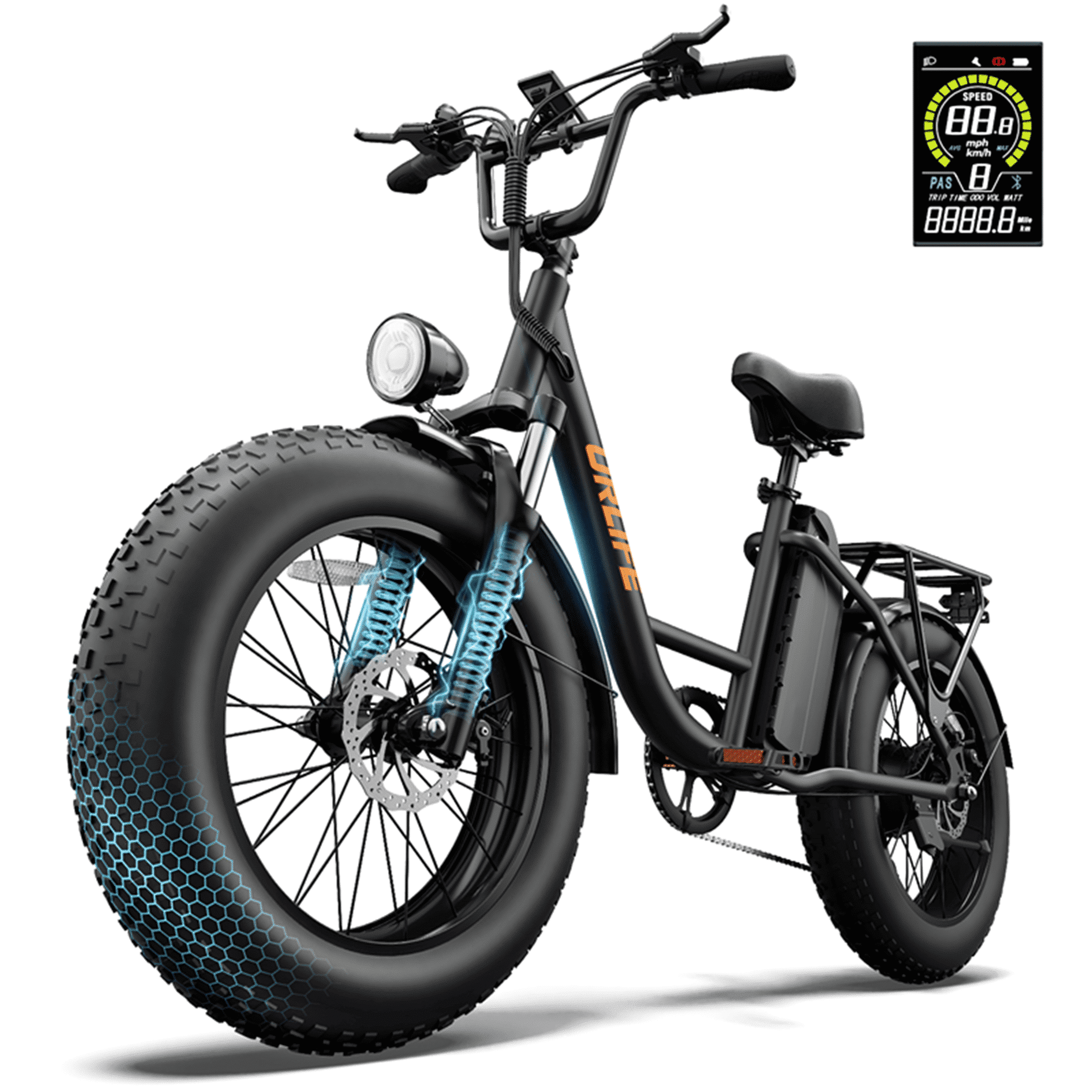 URLIFE 20*4.0 Fat Tire Ebike for Adults,1500W Peak Motor, 749Wh Removable Battery, 28MPH 80Miles-Range Electric Bicycle,Full Suspension Shimano 7-Speed Mountain Bike,UL2849-Black