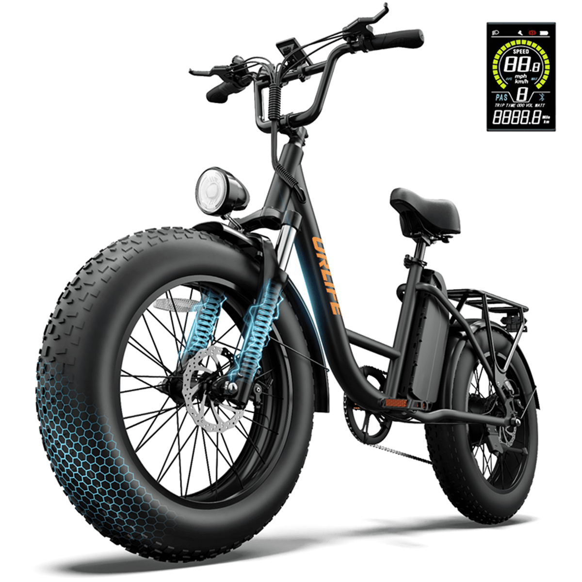 URLIFE 4.0 Fat Tire Ebike,20 Electric Bicycles for Adult,1500W Peak Motor,48V 15.6AH Remobavle Battery,7-Speed Mountain Ebike,UL2849-Black