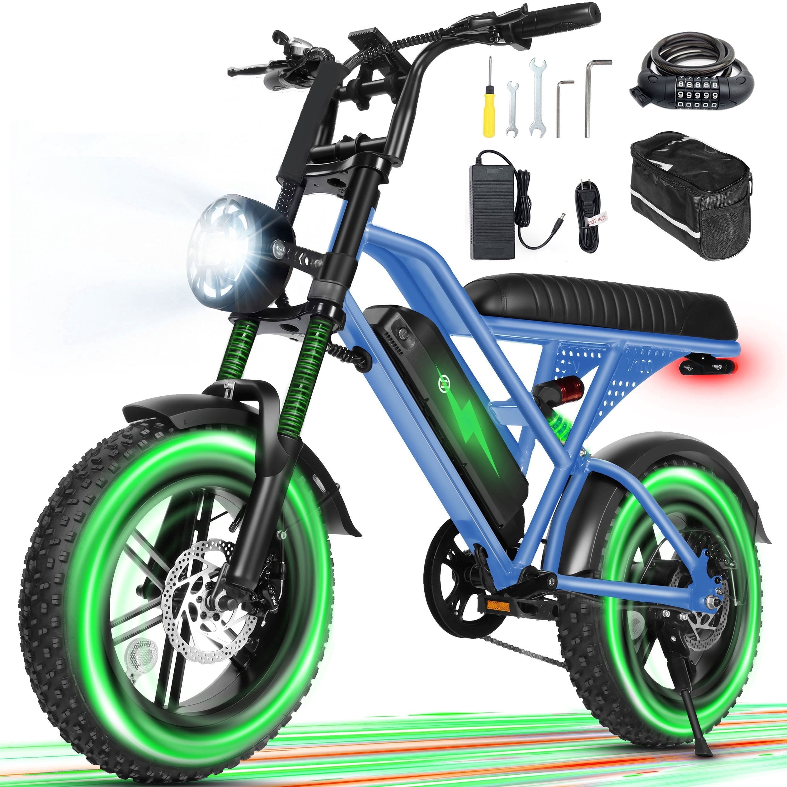 ESKUTE V100 Electric Bike for Teens Adults Students, 750W 28 Mph 48V 13 Ah,16x4.0 Fat Tire E Bicycle, 7-Speed Dual Suspension Mountain EBike Black, UL2849