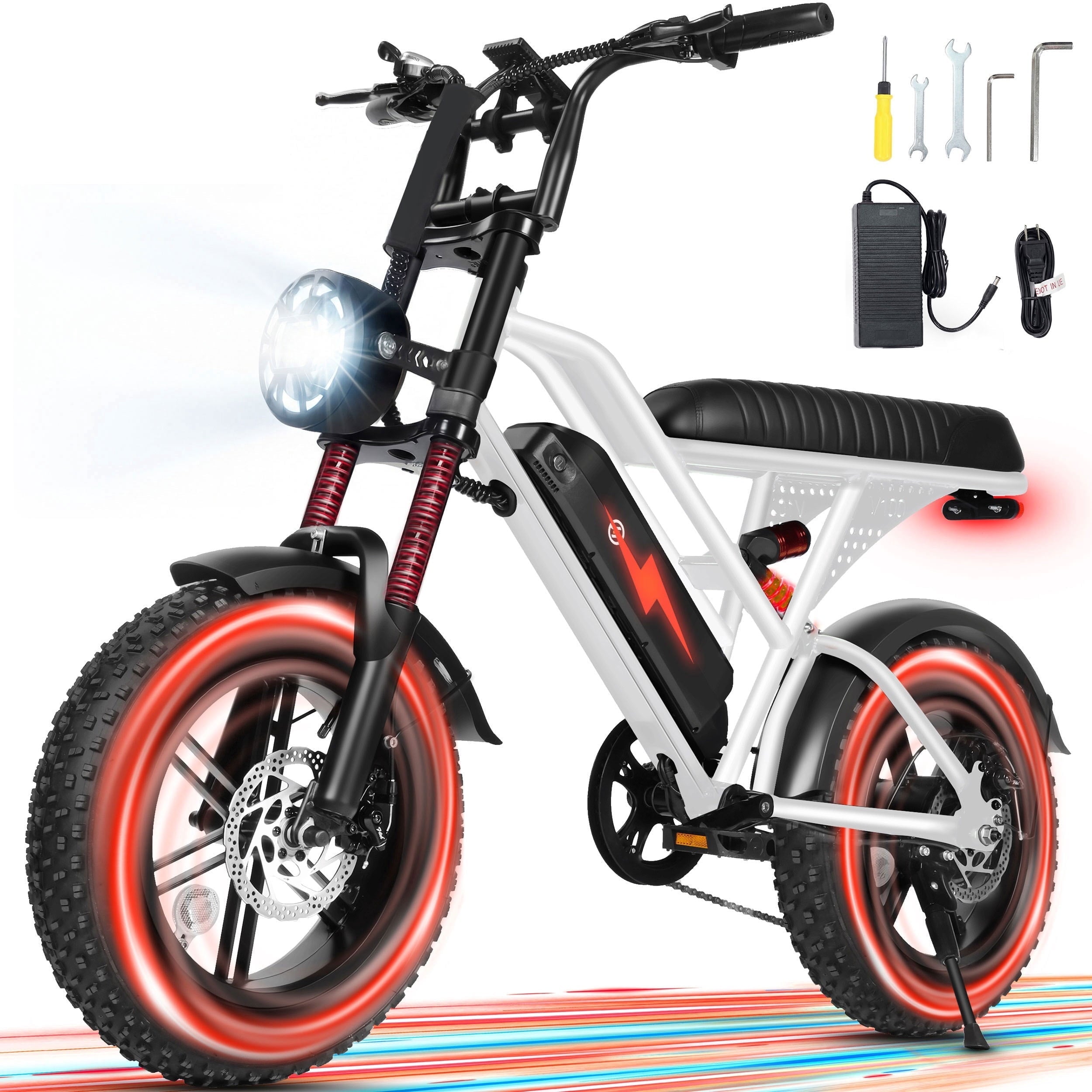 ESKUTE V100 Electric Bike for Teens Adults, 750W Peak 1500W 28 Mph 48V 13 Ah,16x4.0 Fat Tire E Bicycle, 7-Speed E-Bike with Dual Suspension, UL2849