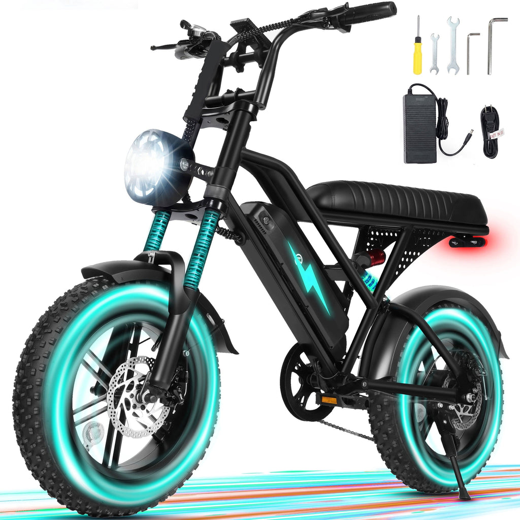 ESKUTE V100 Electric Bike for Teens Adults, 750W Peak 1500W 28 Mph 48V 13 Ah,16x4.0 Fat Tire E Bicycle, 7-Speed E-Bike with Dual Suspension, UL2849