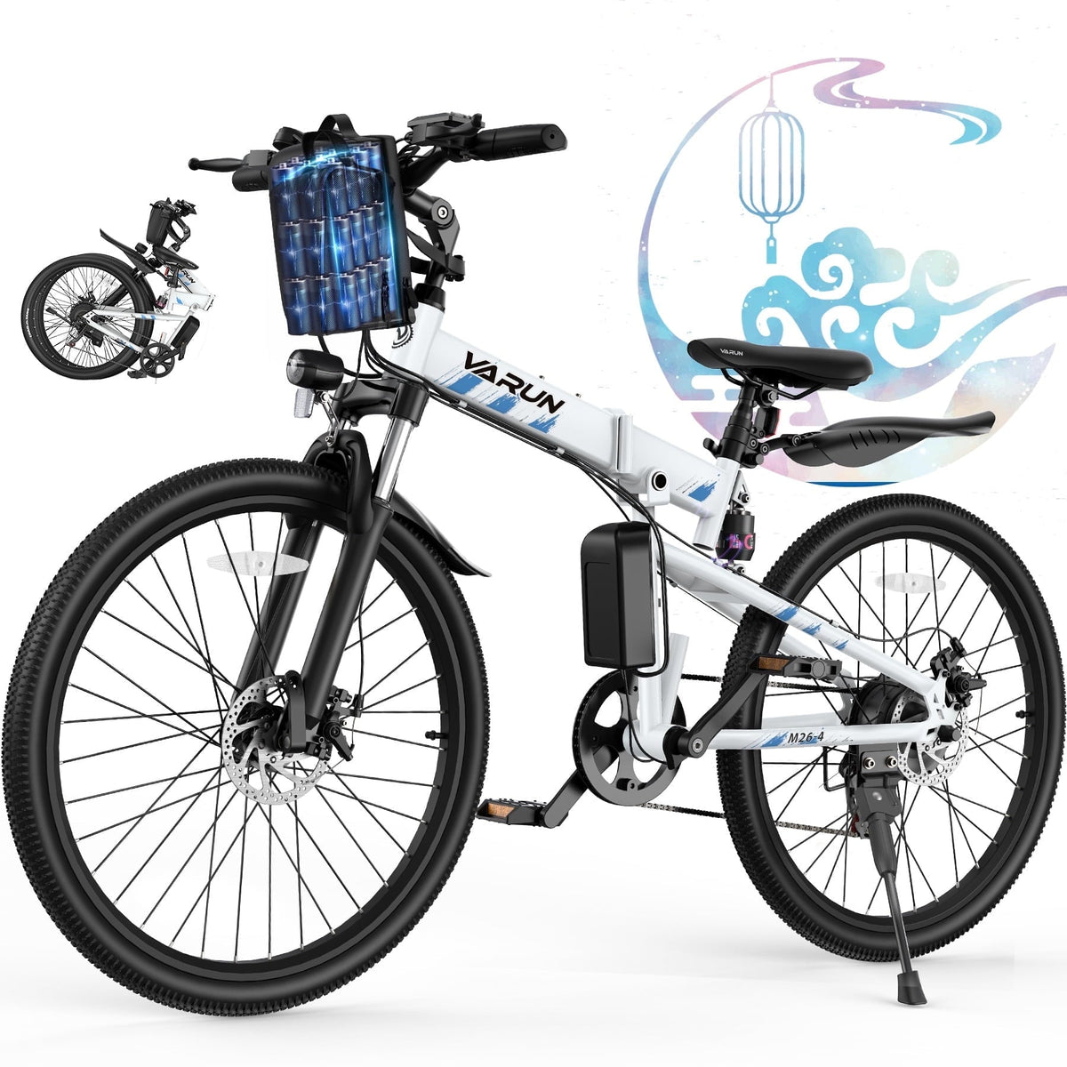 VARUN Electric Bike, 26 Foldable Ebike, Peak 750W Motor, 48V 374.4Wh Battery, up to 20+mph 50 Miles, 7 Speeds with Bike Pump, Phone Holder & Bike Lock & Rear Light, E Bike for Adult, UL2849(Black)