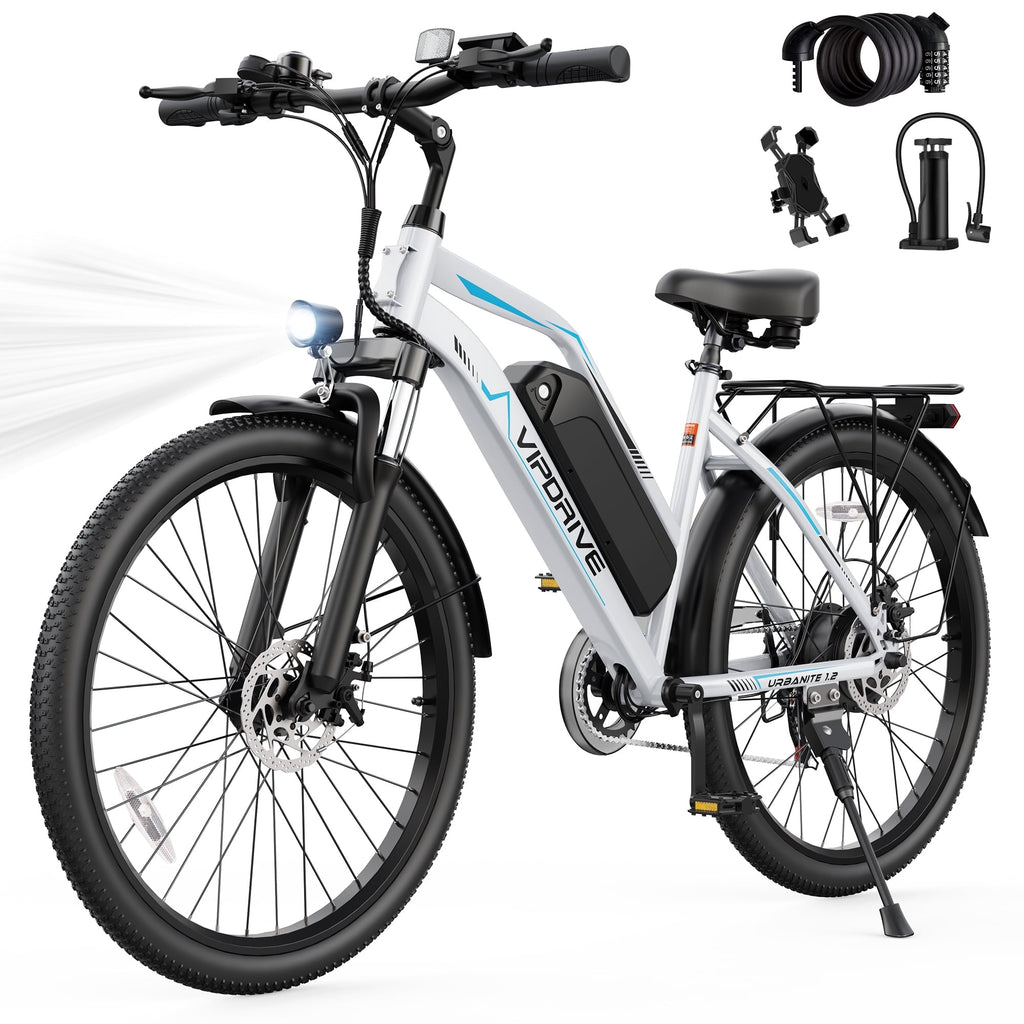 VIPDRIVE 26 Electric Bicycle for Adults & Women, Peak 750W Motor E-Bikes, 48V 7.8Ah Battery, 7-Speed, City Cruiser E-Bike, LCD Display, 50 Mi Range（UL2849）