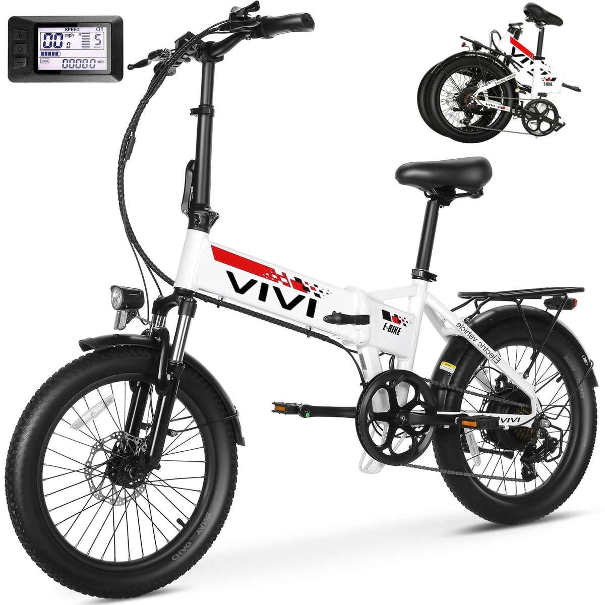Vivi Electric Bike for Adults 20 x 2.4 Folding Electric Bike 48V 500W Electric Bike Commuter Bike 19.8MPH Suspension Fork Electric Bike with Cruise Control, UL2849 Certified