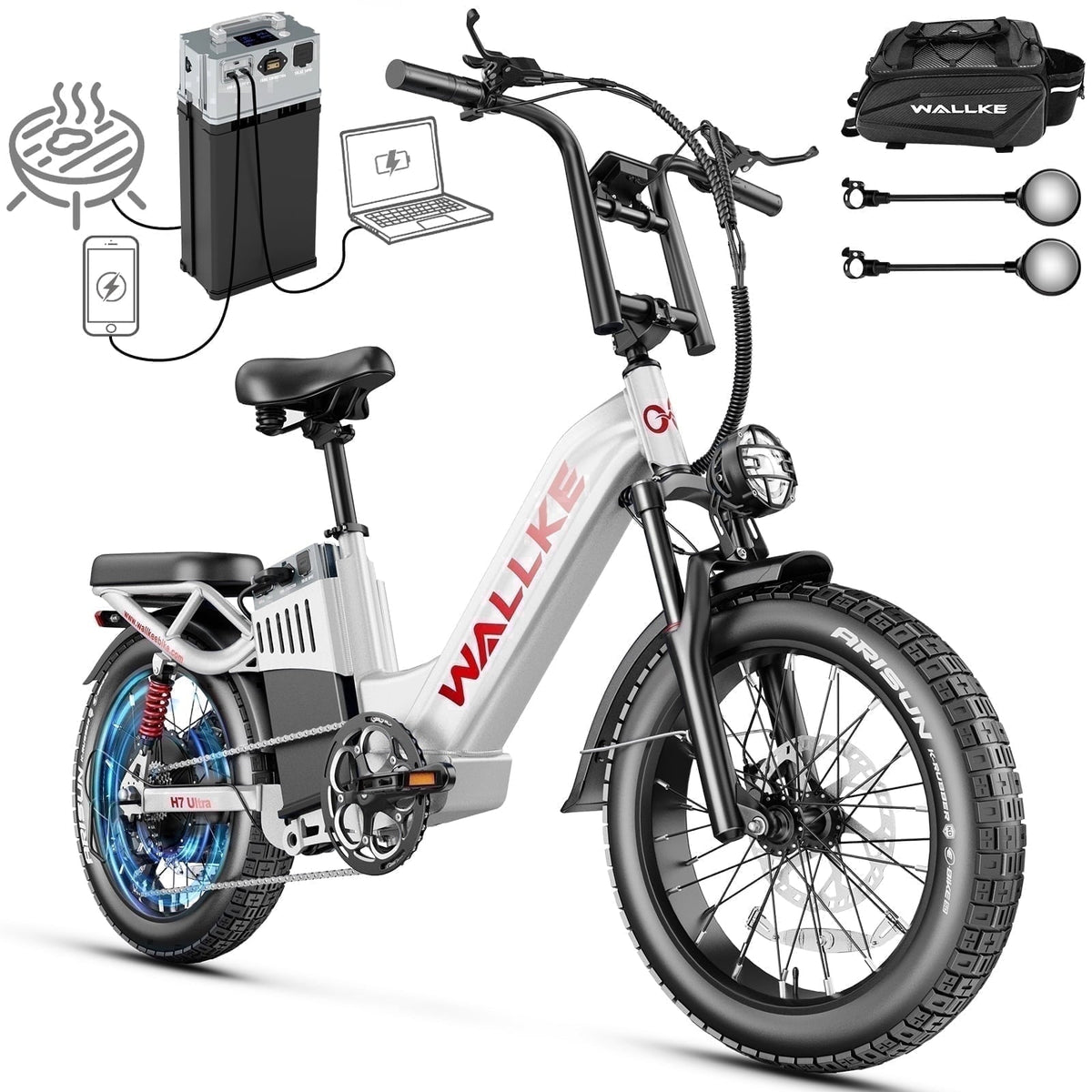 W WALLKE H7 Ultra 4000W Ebike, 37MPH Electric Bike, 48V 55Ah Portable Power Station Battery, Torque Sensor, 20 Puncture-Proof Fat Tire