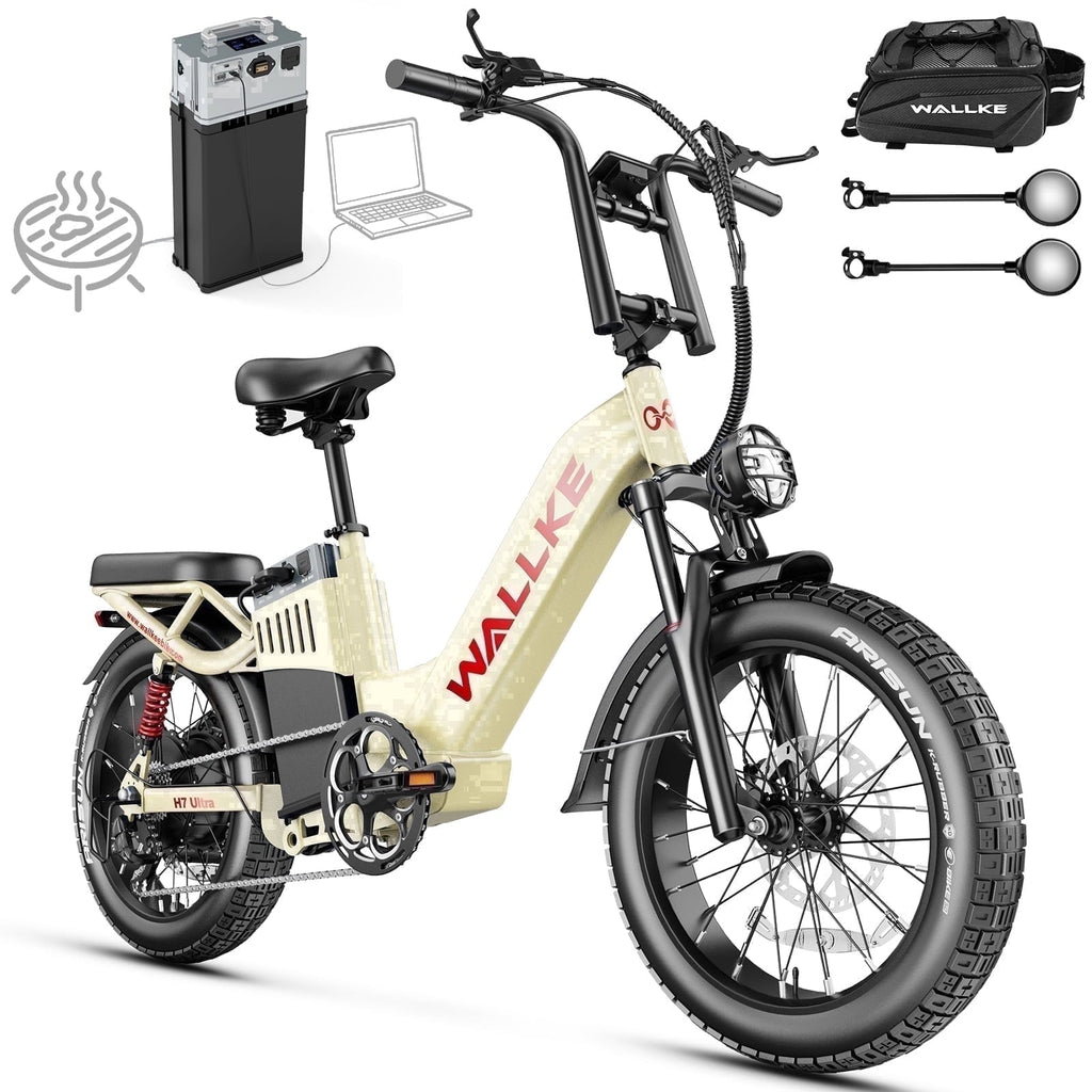 W WALLKE H7 Ultra 4000W Ebike, 37MPH Electric Bike, 48V 55Ah Portable Power Station Battery, Torque Sensor, 20 Puncture-Proof Fat Tire