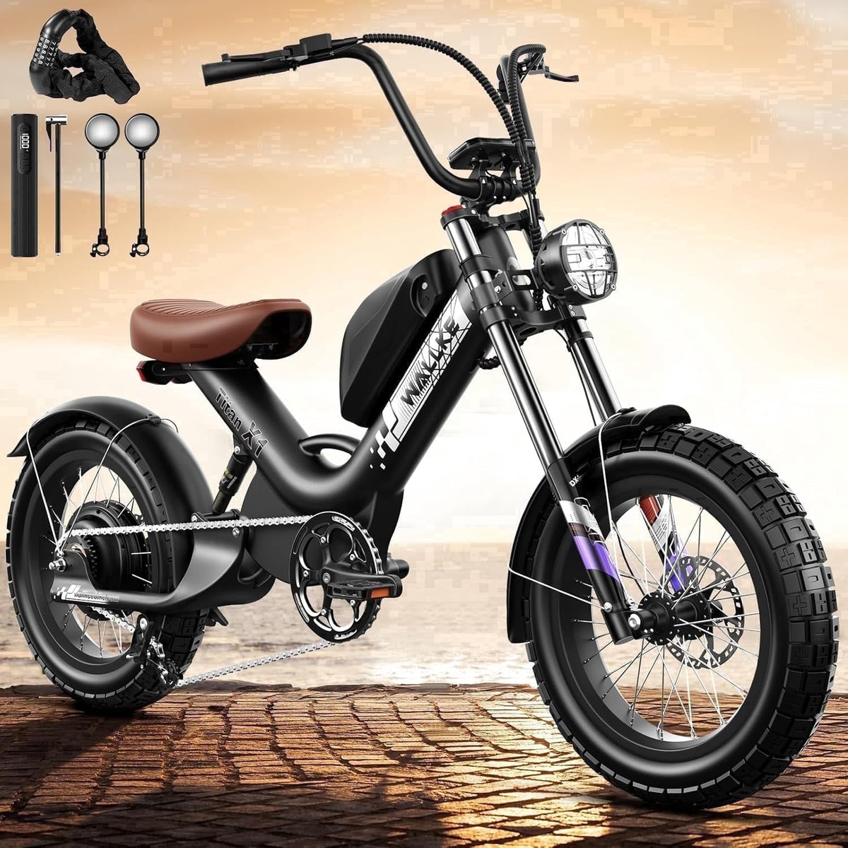 W WALLKE Titan X1 Carbon Fiber Frame Electric Bike, 30Ah Long Range Ebike for Adults, 3800W 40MPH Fast E Bike, 20x5 Puncture-Proof Fat Tire