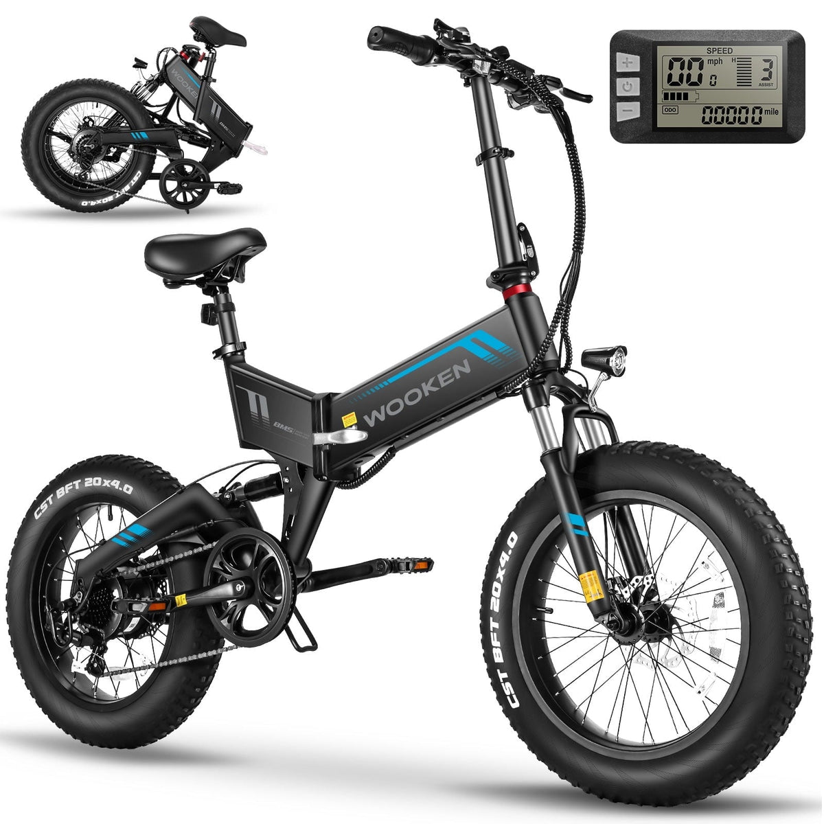 Wooken 20X4.0 Fat Tire Electric Bike for Adults, 500W Foldable Electric Bicycle with 48V 10Ah Built-in Battery, Shimano 7 Speed, Dual Shock Absorber
