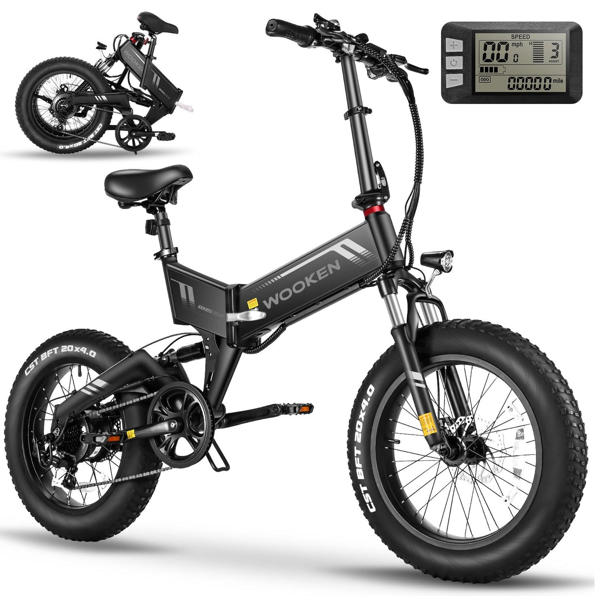 Wooken 20X4.0 Fat Tire Electric Bike for Adults, 500W Foldable Electric Bicycle with 48V 10Ah Built-in Battery, Shimano 7 Speed, Dual Shock Absorber