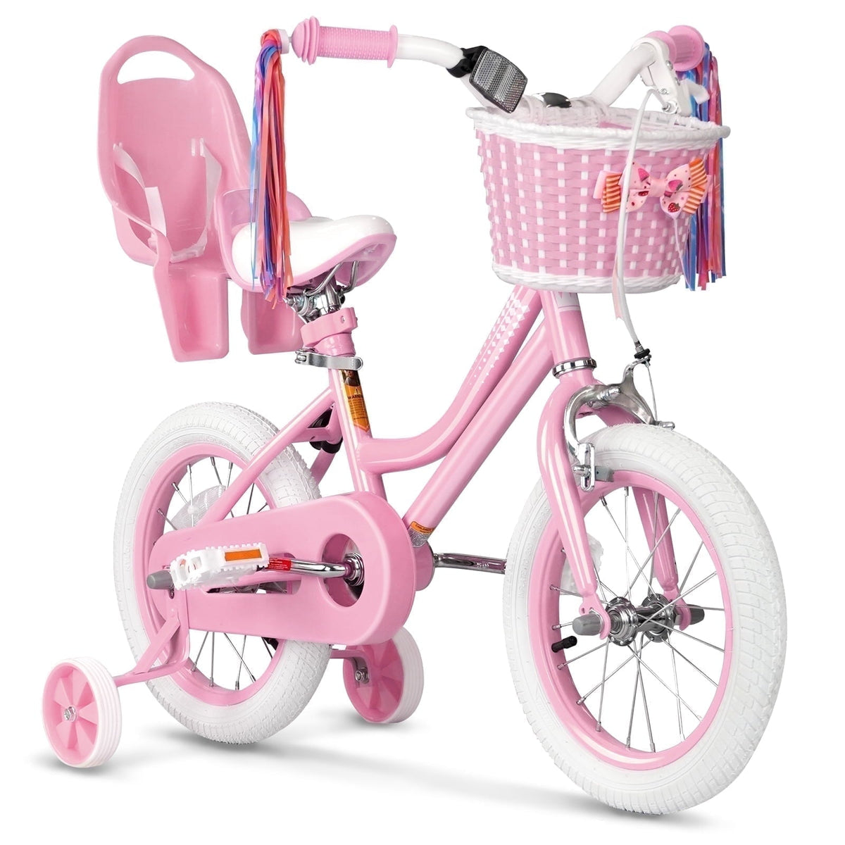 XJD Girls Bike for Toddlers 3-9 Years Old Kids, 16 Inch Kids Bike with Training Wheels, Streamers, Basket and Doll Seat, Children Bicycles with Handbrake