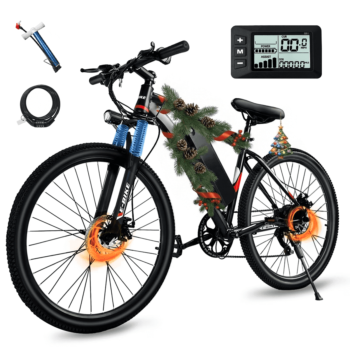 XKJ Electric Bike for Adults, 26”Electric Mountain Bike 576Wh Internal Battery & LCD Display,750W (Peak) Motor,7-Speed, Lightweight Ebike for Teens,40 Miles, Full Suspension,UL2849
