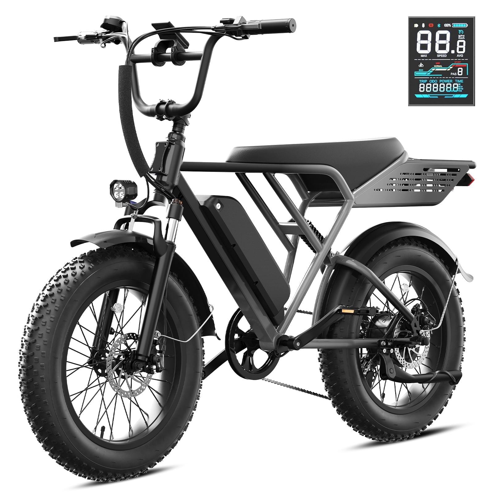 YareYi Electric Bike for Adults, 2000W Peak E-Mountain Bicycle, 20x4 Fat Tire 30mph Ebike, 48V 624Wh Removable Battery 70Miles Range, 7 Speed and Full Suspension UL2849