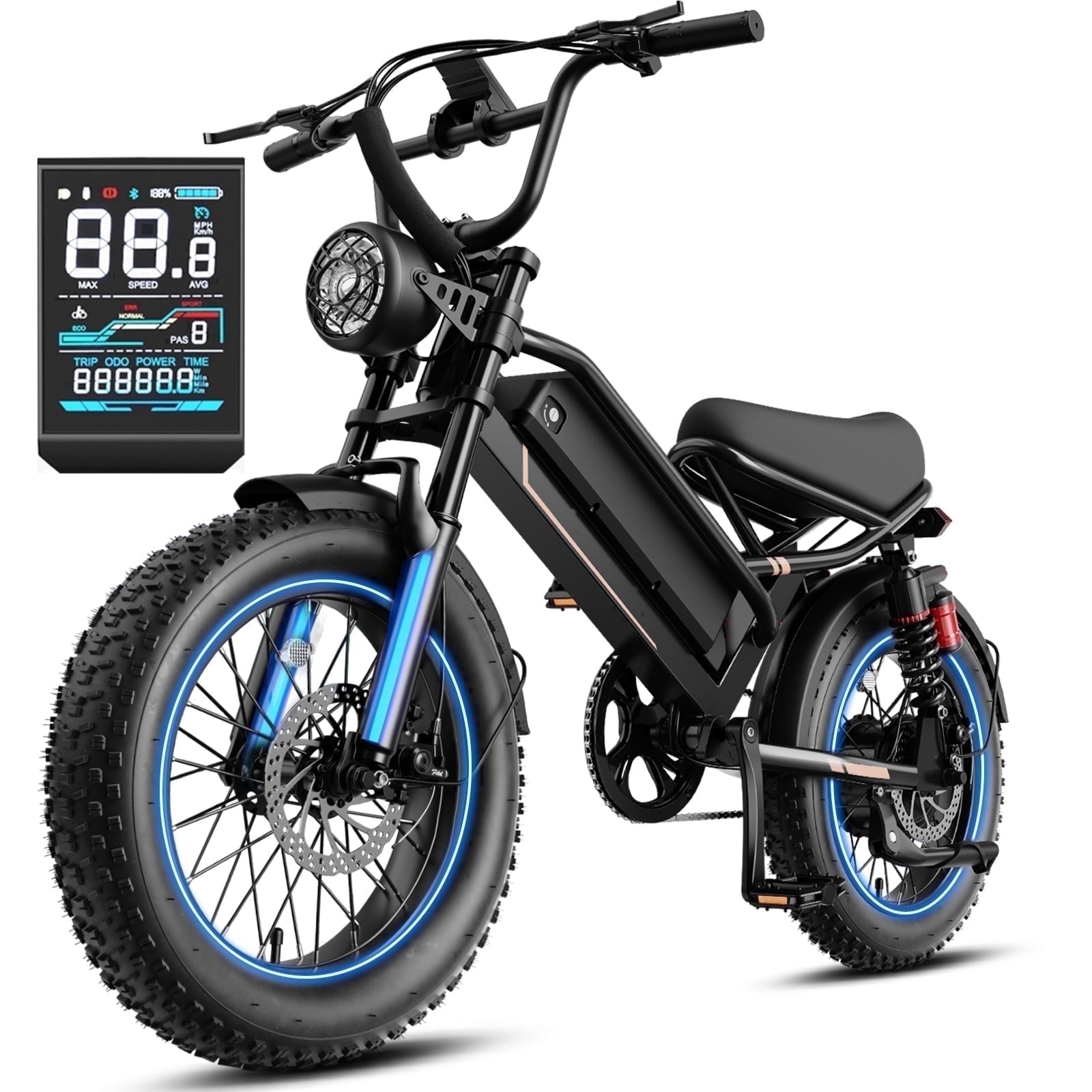 YareYi Electric Bike for Adults Teens, 2000W Peak E-Mountain Bicycle, 28MPH Fat Tire Ebike, 48V 600Wh Removable Battery Dual Suspension UL2849, 16 inch