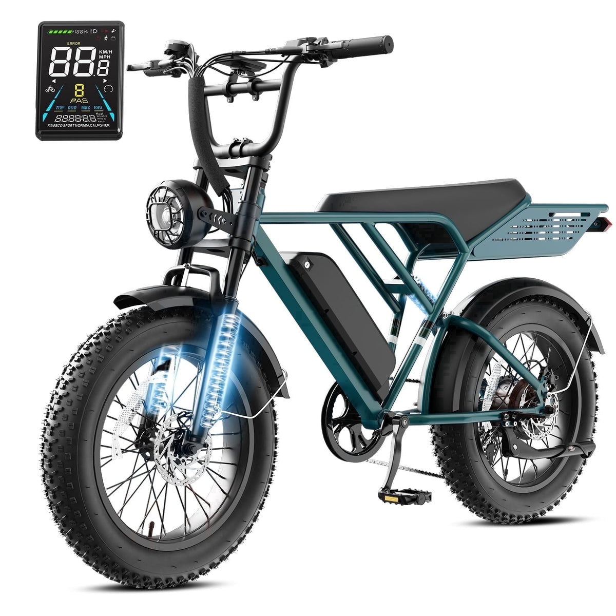 YareYi Electric Bike for Adults 38MPH, 3000W Peak E-Mountain Bicycle, 20 Fat Tire E-Bike, 52V 20Ah Removable Battery UL2849