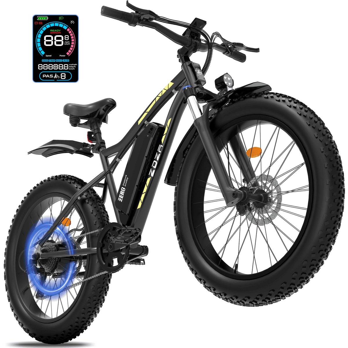 ZDZA Electric Bike for Adults, Peak 1500W Motor E-Mountain Bicycle, 26 Fat Tire 28mph Ebike, 48V 15Ah Removable, Dual Suspension with Shelf UL2849, Black