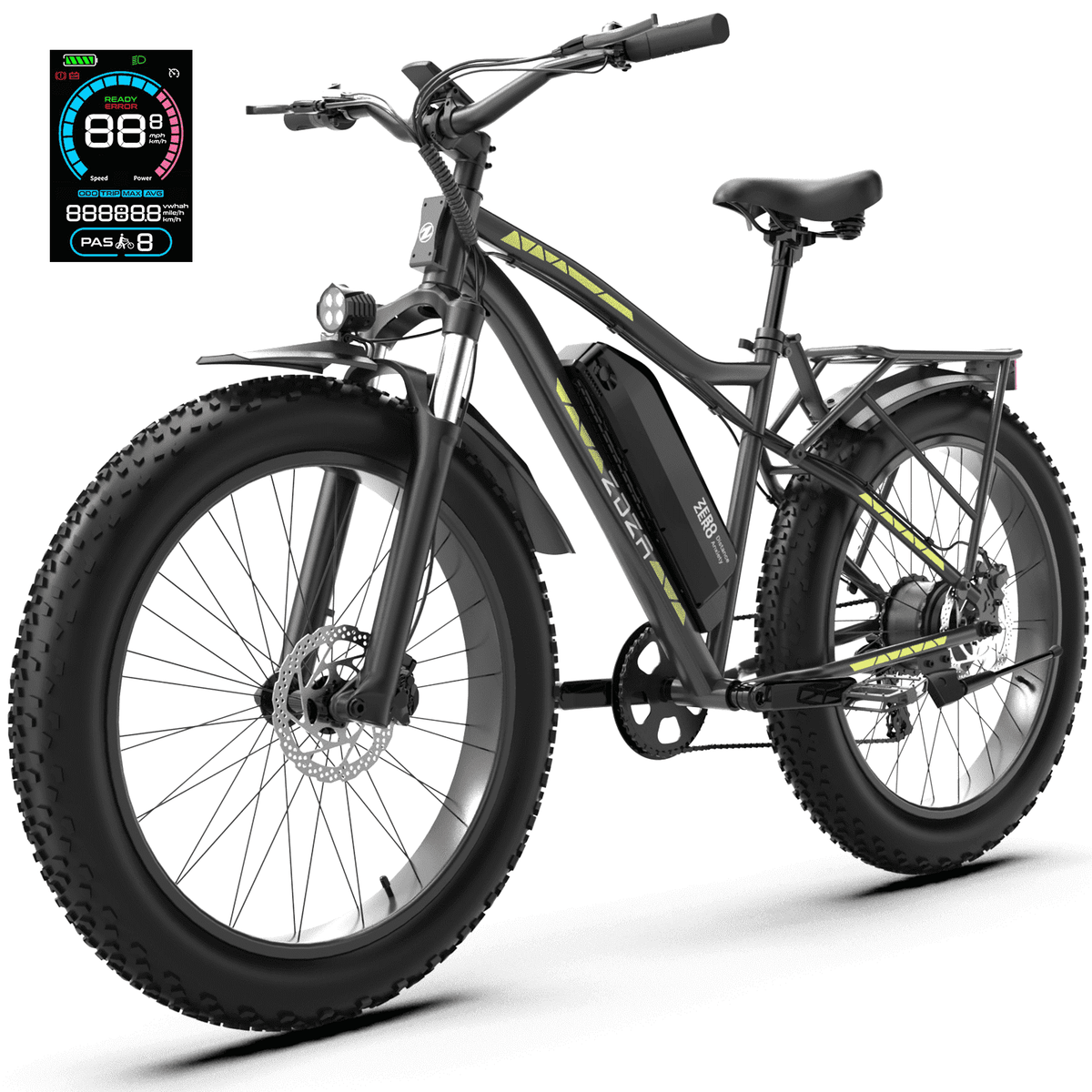 ZDZA Electric Bike for Adults, Peak 1500W Motor E-Mountain Bicycle, 26 Fat Tire 28mph Ebike, 48V 15Ah Removable, Dual Suspension with Shelf UL2849, Black