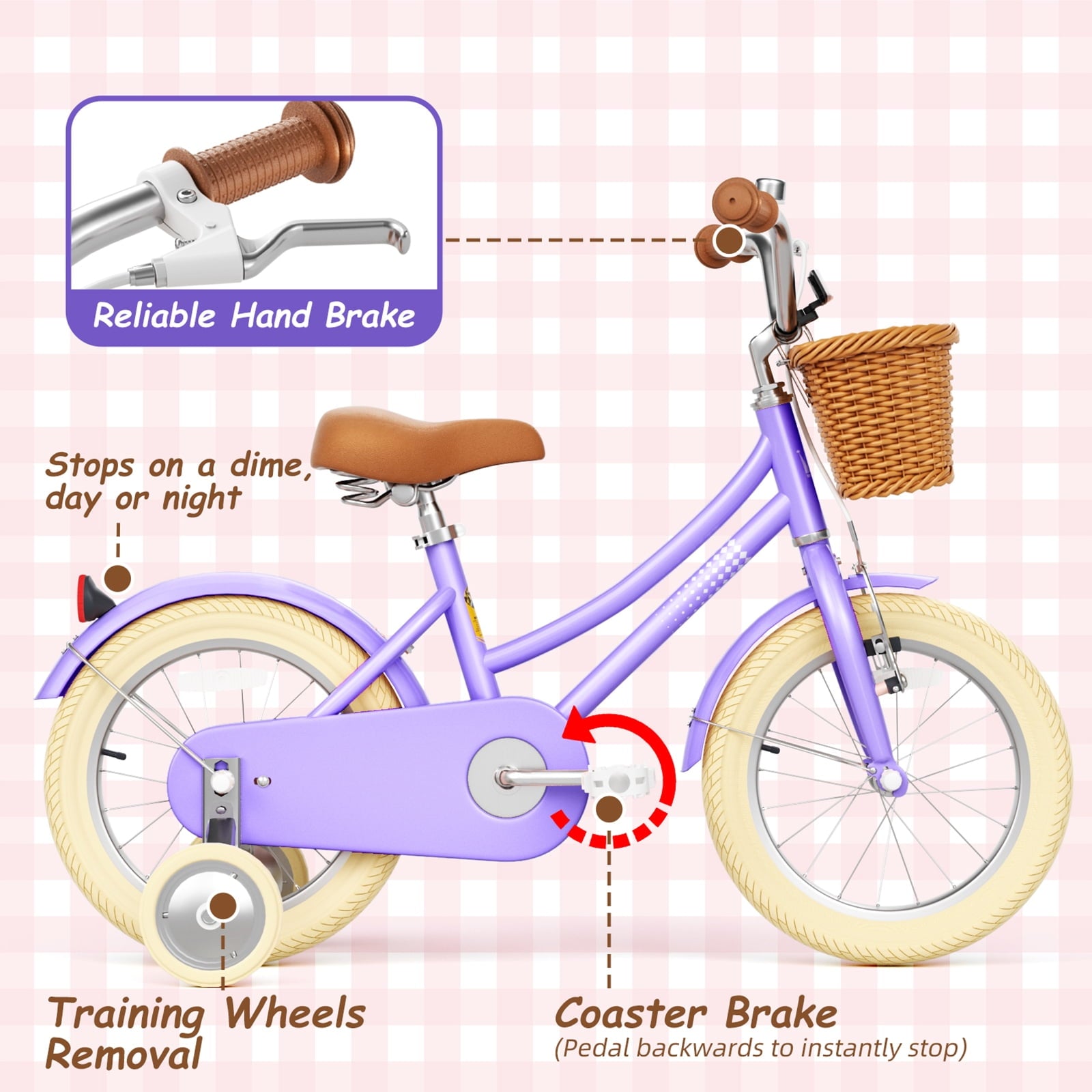 XJD 20 Inch Girls Bike for 6-12 Years Old Toddlers and Kids, Kid's Bicycle with Basket, Kid's Bike with Kickstand & Adjustable Seat Handlebar Height