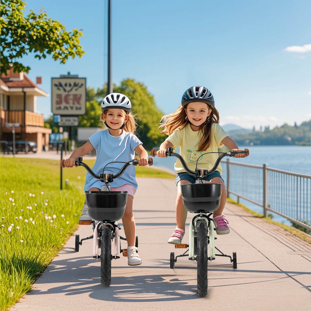 Costway 12 Kid's Bike with Training Wheels Adjustable Handlebar & Seat Handbrake Green