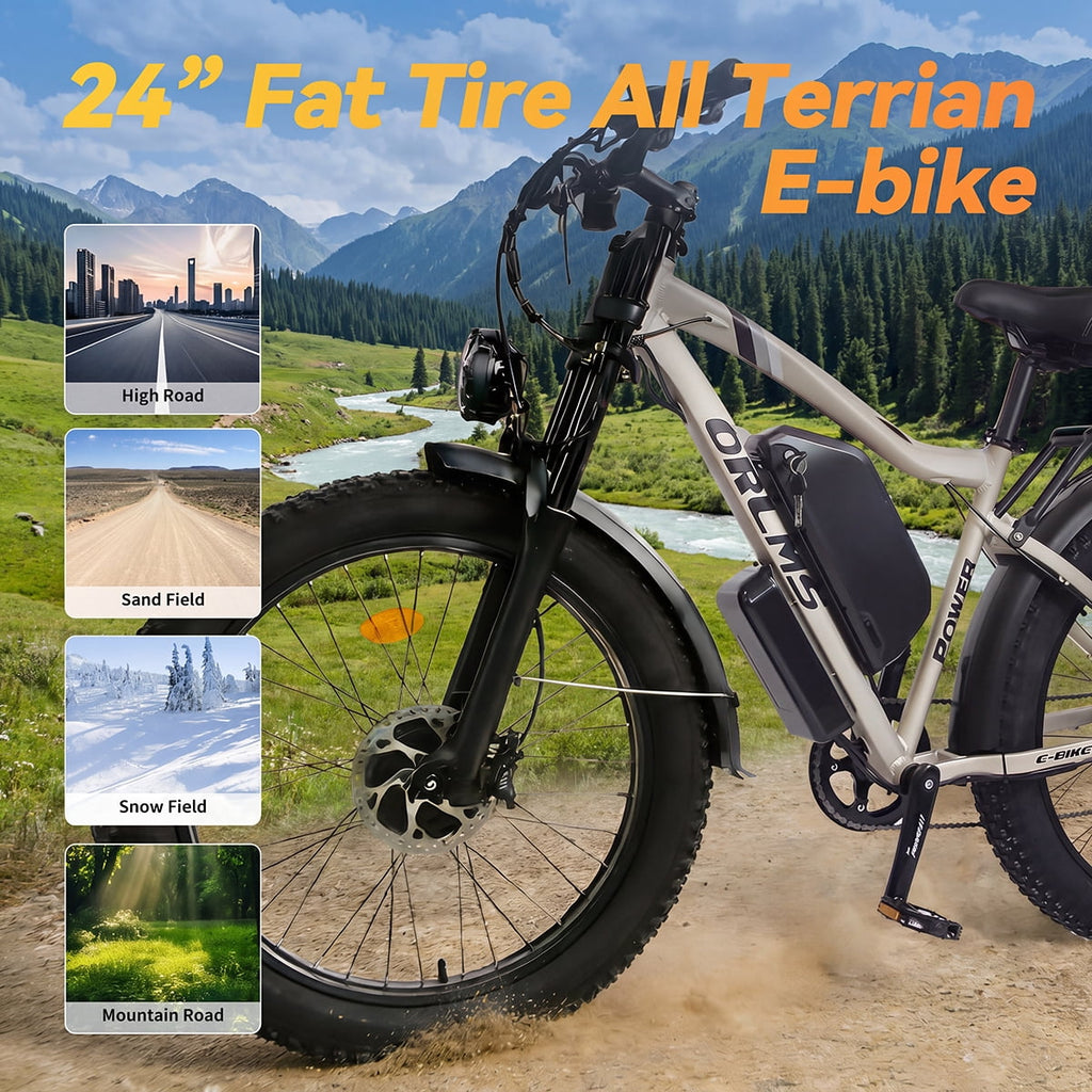 ORLMS 6000W Peak Dual Motor E-Bike, 52V 25Ah Electric Bike, 24 All-Terrain Fat Tire Bicycle, 40 mph High-Speed, Up to 105 mile Range, Hydraulic Brakes, for Off-road & Hunting