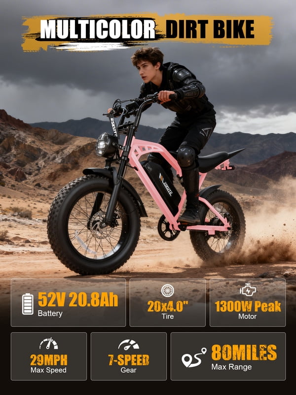 ESKUTE Electric Bike for Adults & Teens, 29MPH, 80 Miles Range, 48V 20.8Ah Battery, 20 x 4.0 Fat Tire, Dual Suspension, 7-Speed Off-Road Ebike Orange, UL2849