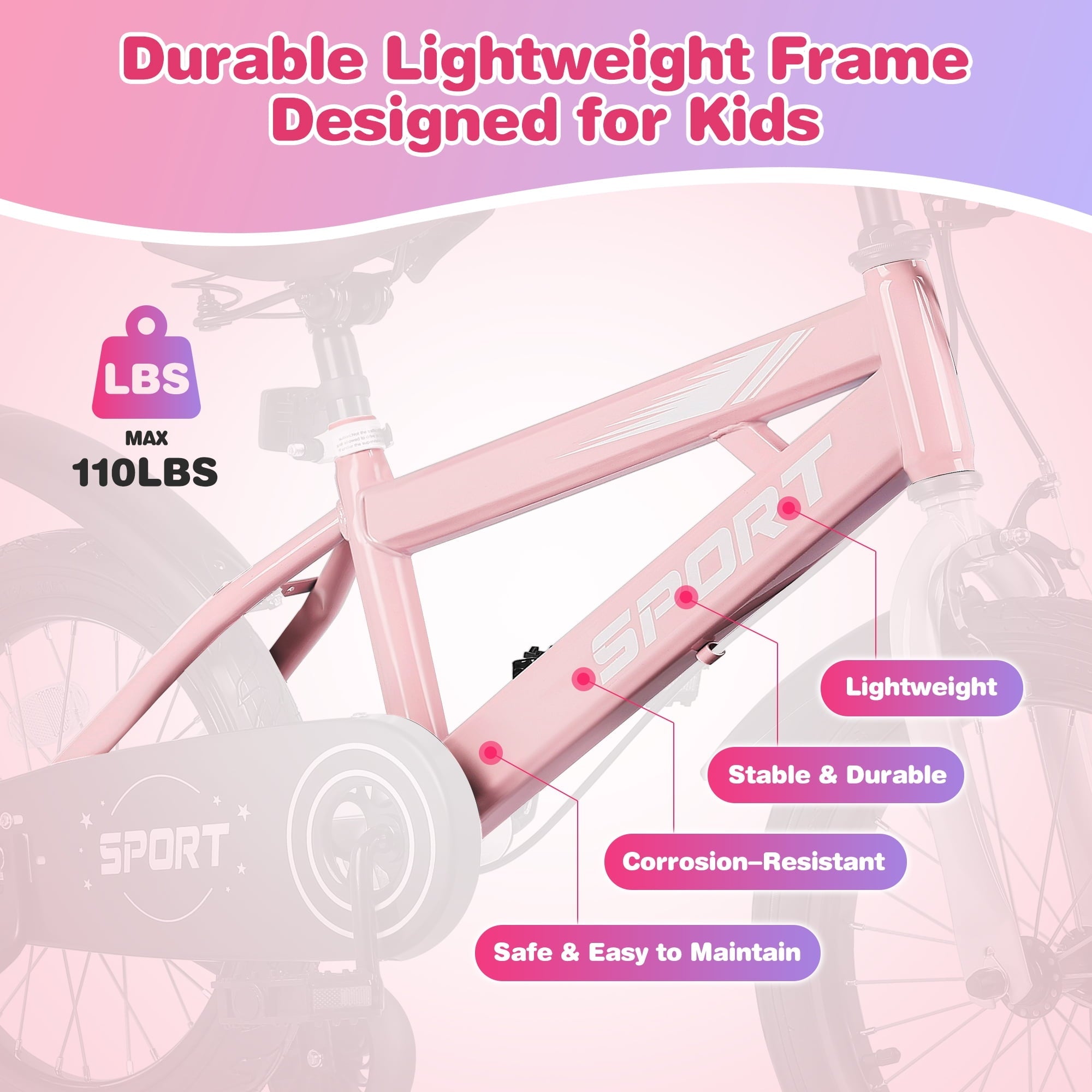 Lookfly 16 Kids Bike for Boys and Girls with Removable Training Wheels,Children's Cicycle,Purple